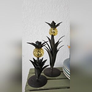 Pair Of Metak Pineapple Candlestick Holders